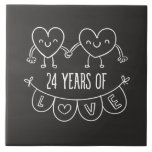 24th Anniversary Gift Chalk Hearts Tile<br><div class="desc">Cute two doodle hand drawn heart 24th year anniversary design.</div>