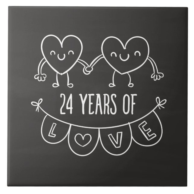 24th Anniversary Gift Chalk Hearts Tile (Front)