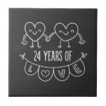 24th Anniversary Gift Chalk Hearts Tile<br><div class="desc">Cute two doodle hand drawn heart 24th year anniversary design.</div>
