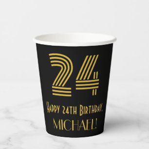 24th Birthday: Art Deco Inspired Look “24” & Name Paper Cups