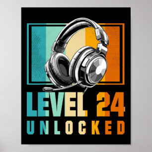 24th Birthday Boy Video Gamer Level 24 Unlocked Bo Poster