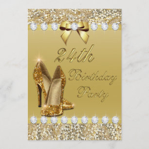 24th Birthday Classy Gold Heels Sequins Diamonds Invitation