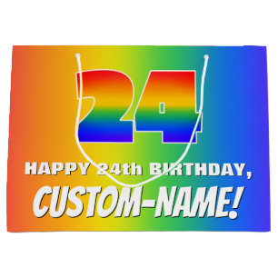 24th Birthday: Colourful, Fun Rainbow Pattern # 24 Large Gift Bag
