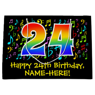 24th Birthday - Colourful Music Symbols, Rainbow 2 Large Gift Bag