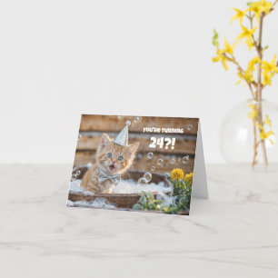 24th Birthday Cute and Funny Kitty in a Tub Card