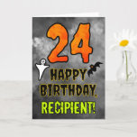 24th Birthday: Eerie Halloween Theme   Custom Name Card<br><div class="desc">The front of this scary and spooky Hallowe’en themed birthday greeting card design features a large number “24”. It also features the message “HAPPY BIRTHDAY, ”, and a custom name. There are also depictions of a bat and a ghost on the front. The inside features a customised birthday greeting message,...</div>