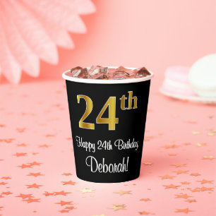 24th Birthday - Elegant Luxurious Faux Gold Look # Paper Cups
