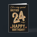 24th Birthday, for Brother, Gold Effect on Black Card<br><div class="desc">A chic 24th Birthday Card for a very special Brother, with the number, 24, in a bright mosaic pattern with a gold-effect outline and all the text in gold-effect lettering (ie not metallic paint). A bright red and gold-effect star is beside the 'Happy Birthday' on this striking digital design by...</div>