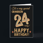 24th Birthday, for Grandson, Gold Effect on Black Card<br><div class="desc">A chic 24th Birthday Card for a very special Grandson, with the number, 24, in a bright mosaic pattern with a gold-effect outline and all the text in gold-effect lettering (ie not metallic paint). A bright red and gold-effect star is beside the 'Happy Birthday' on this striking digital design by...</div>