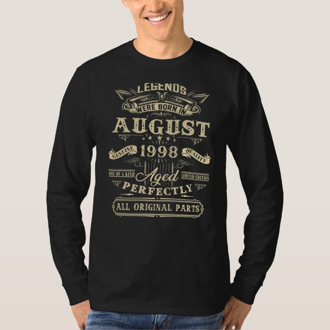 24th Birthday  For Legends Born August 1998 24 Yea T-Shirt (Front)