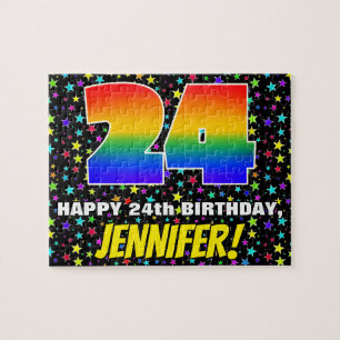 24th Birthday — Fun, Colourful Star Field Pattern Jigsaw Puzzle