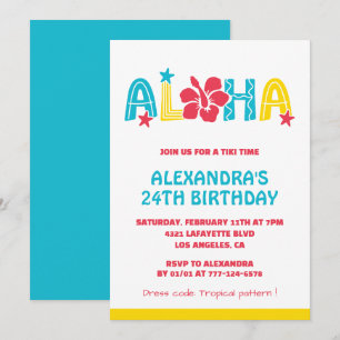24th birthday invitations Tropical Aloha Hawaiian