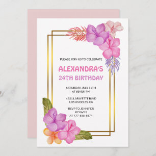 24th birthday invitations Tropical Floral Pink