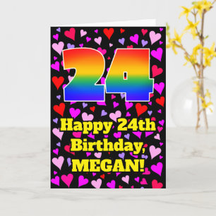24th Birthday: Loving Hearts Pattern, Rainbow # 24 Card
