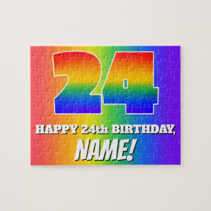 24th Birthday — Multicolored Rainbow Pattern “24” Jigsaw Puzzle