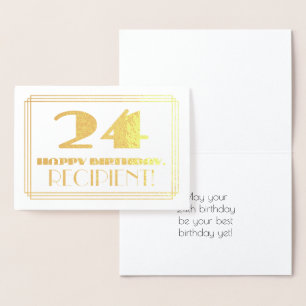 24th Birthday; Name + Art Deco Inspired Look "24" Foil Card