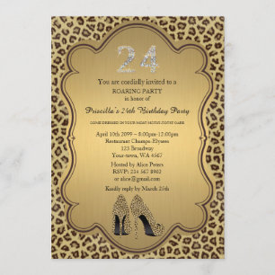 24th,Birthday Party,24th,Cheetah High Heels Shoes Invitation