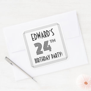 24th Birthday Party: Art Deco Style + Custom Name Square Sticker