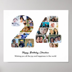 24th Birthday Party Number 24 Photo Collage Poster