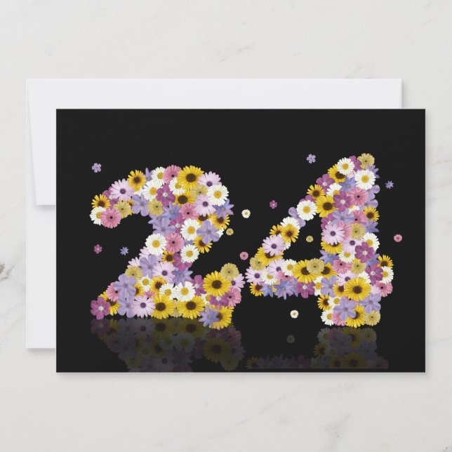24th Birthday party, with flowered letters Invitation (Front)
