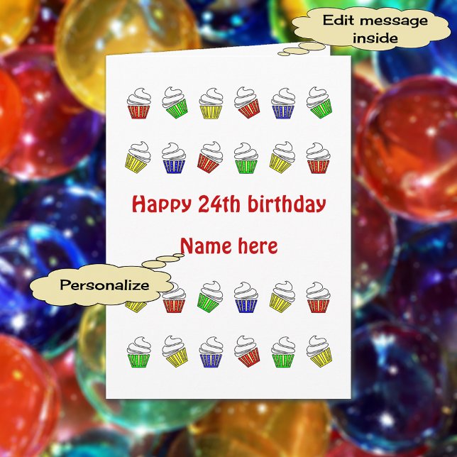 24th birthday personalised cupcakes card (24 cupcakes)