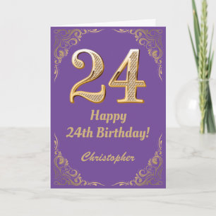 24th Birthday Purple and Gold Glitter Frame Card