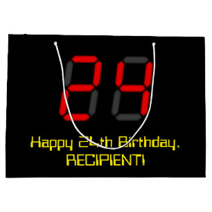 24th Birthday: Red Digital Clock Style "24" + Name Large Gift Bag