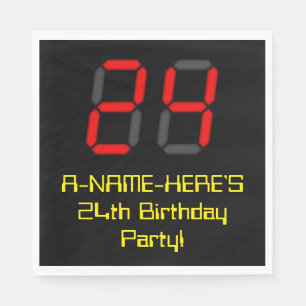 24th Birthday: Red Digital Clock Style "24" + Name Napkin