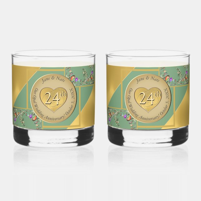 24th Opal Anniversary Drinkware Set Whiskey Glass (Front)
