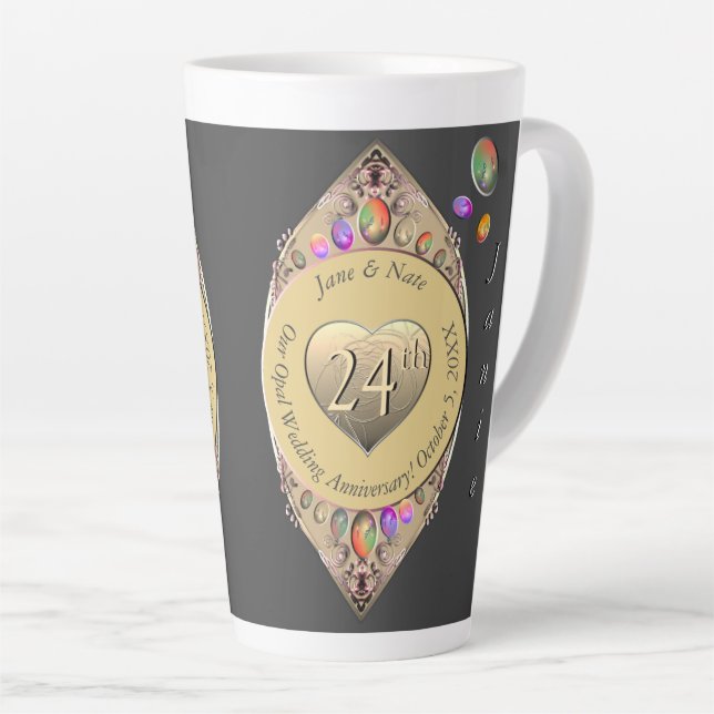 24th Opal Wedding Anniversary Water Bottle Latte Mug (Right Angle)