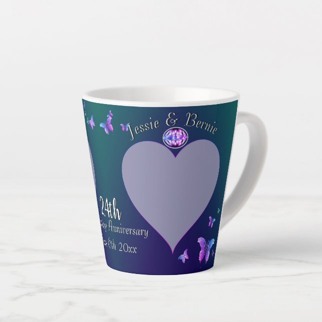 24th Wedding Anniversary Blue Latte Mug (Right Angle)