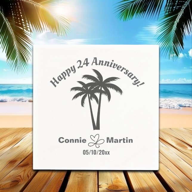 24th Wedding Anniversary Palm Trees Napkin (Creator Uploaded)