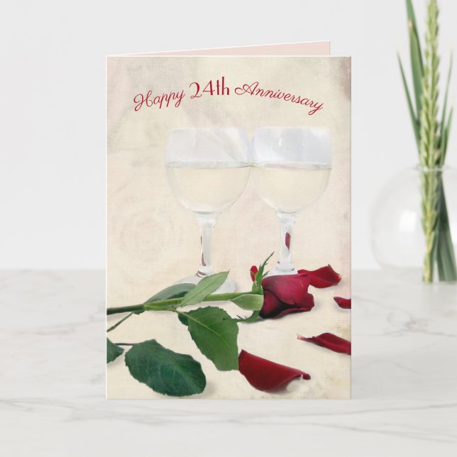 24th Wedding Anniversary Rose and Wine Card (Front)