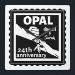24th wedding anniversary traditional opal square wall clock<br><div class="desc">If you would like any help customising this design, please use the ask this designer button, just below this text. A black and white design to commemorate your 24th, 24 years wedding anniversary. An illustration of a husband and wife holding hands. The text reads opal which is a traditional gift...</div>