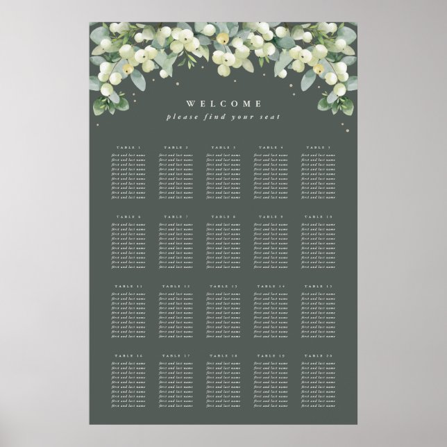 24x36" 20 Tables of 10 Seating Chart Poster (Front)