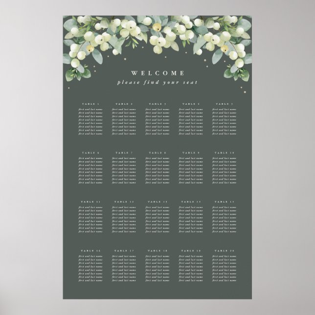 24x36" 20 Tables of 8 Wedding Seating Chart Poster (Front)