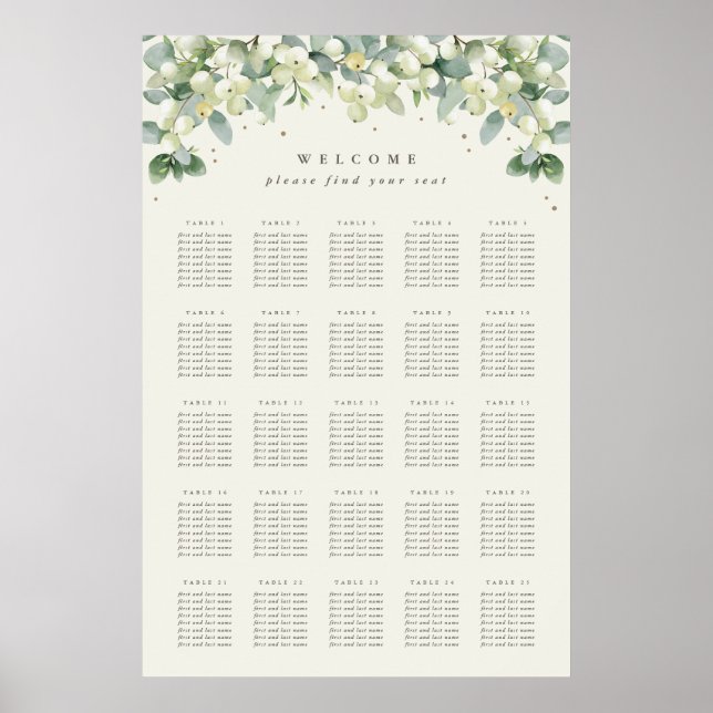 24x36" 25 Tables of 8 Seating Chart Poster (Front)