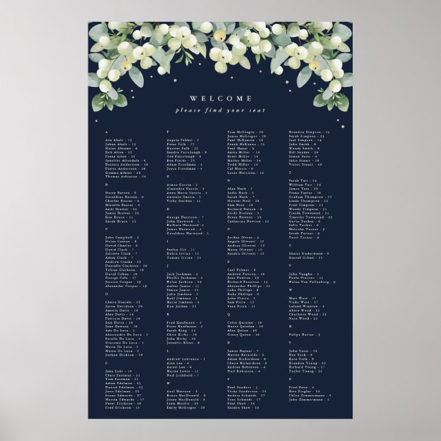 24x36" Alphabetical Seating Chart for 200 People (Front)