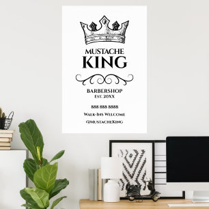 24x36 Black Crown King Moustache Barbershop Sign