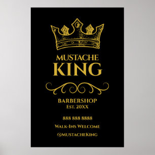 24x36 Gold Crown King Moustache Barbershop Sign