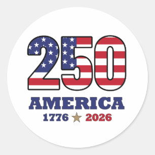 250 America Patriotic Flag Design 1776 2026 Classic Round Sticker