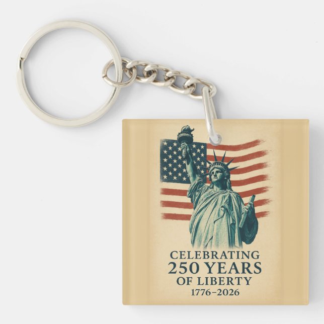 250 Anniversary Statue of Liberty Over Flag Key Ring (Front)