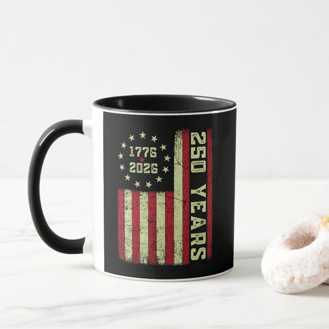 250 Anniversary Usa Flag Mug (With Donut)