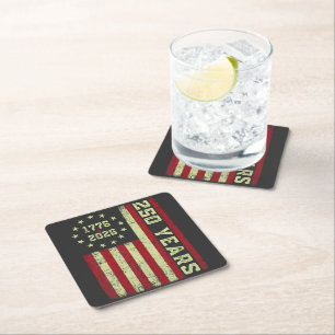 250 Anniversary Usa Flag Square Paper Coaster