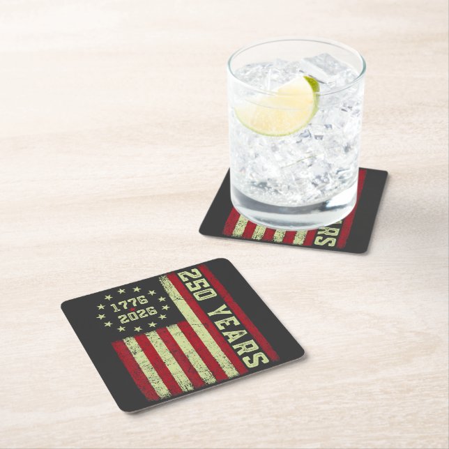250 Anniversary Usa Flag Square Paper Coaster (Insitu)