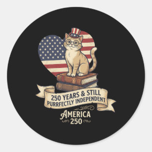 250 Anniversary Usa Shirt Book Cute Cat 4th Of Jul Classic Round Sticker