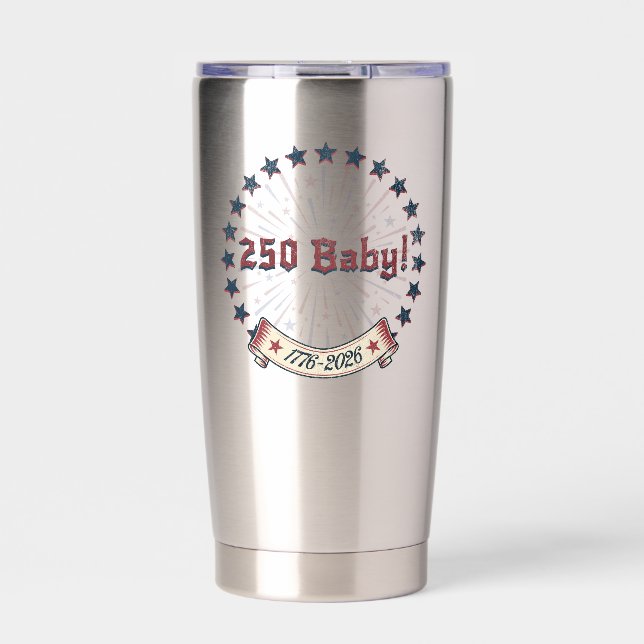 250 Baby America 250 Patriotic Fireworks Design Insulated Tumbler (Front)