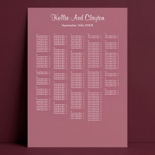 250 Burgundy Simple Wedding Seating Chart