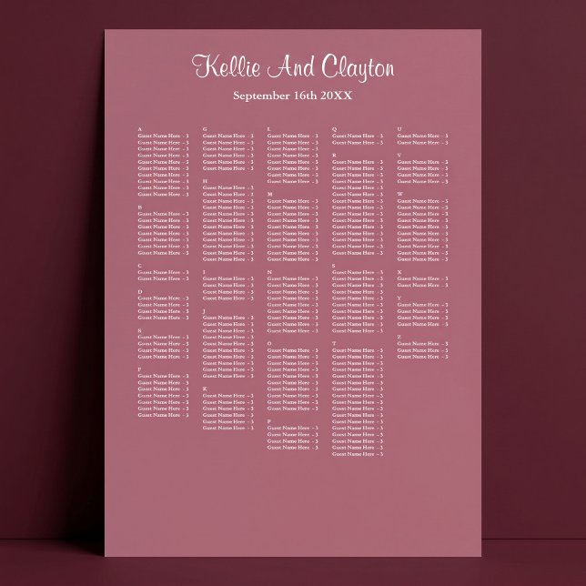 250 Burgundy Simple Wedding Seating Chart (Creator Uploaded)