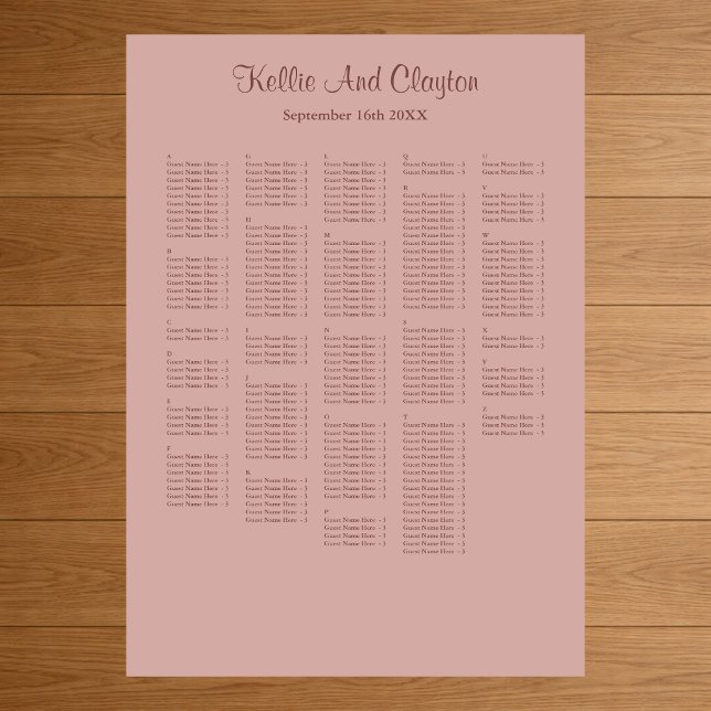 250 Cinnamon Rose Simple Wedding Seating Chart (Creator Uploaded)